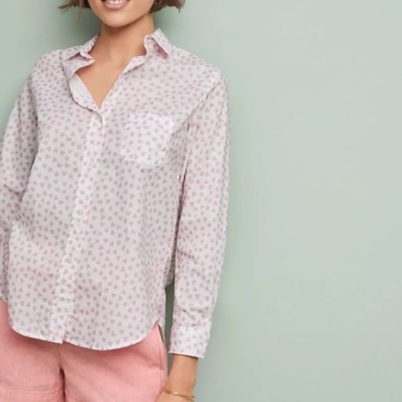 Grayson Anthropologie The Hero Pink Heart Button Down Shirt Size XSmall - Picture 1 of 6